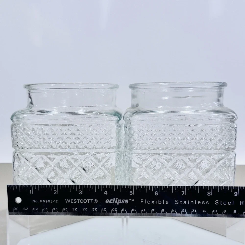 (2) Vintage‎ Anchor Hocking Wexford Pattern Clear Glass Canister Jar - No Lids